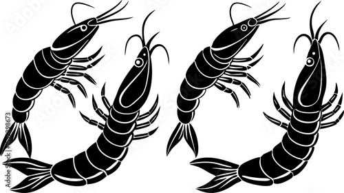 Vector silhouette of a couple of shrimps on a white background. Symbol of ocean animal