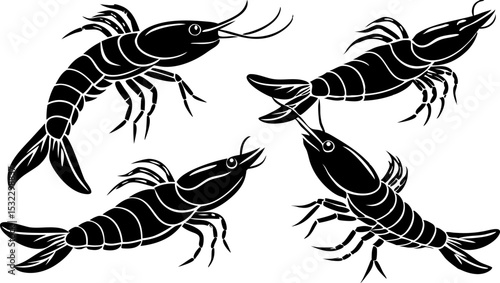 Vector silhouette of a couple of shrimps on a white background. Symbol of ocean animal