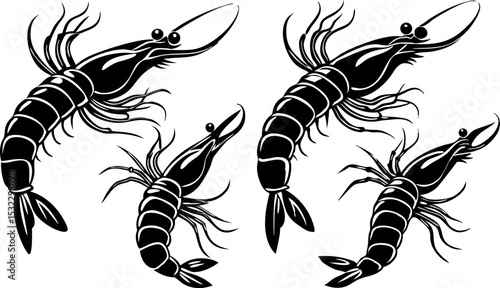 Vector silhouette of a couple of shrimps on a white background. Symbol of ocean animal