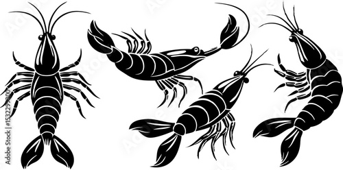 Vector silhouette of a couple of shrimps on a white background. Symbol of ocean animal
