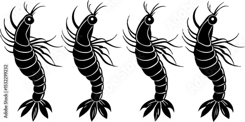 Vector silhouette of a couple of shrimps on a white background. Symbol of ocean animal