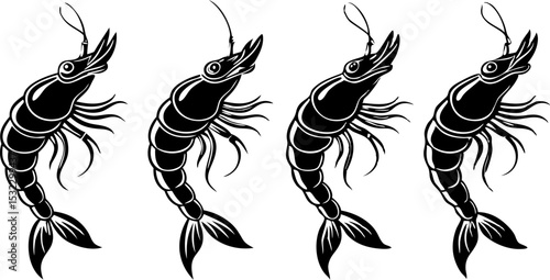 Vector silhouette of a couple of shrimps on a white background. Symbol of ocean animal