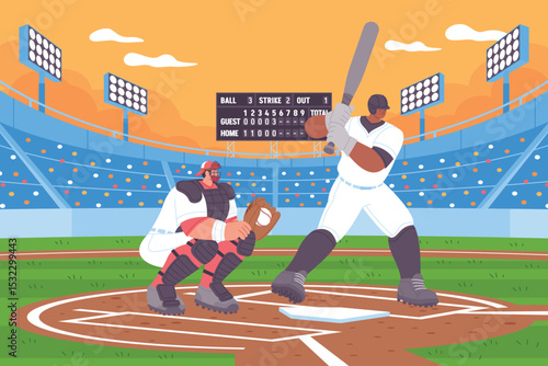 Baseball hand Drawn flat Composition