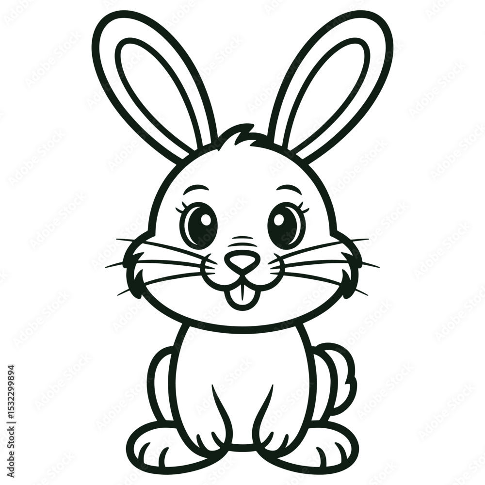 Fototapeta premium Cute Cartoon Bunny Line Art Illustration Adorable Rabbit Drawing for Coloring Book