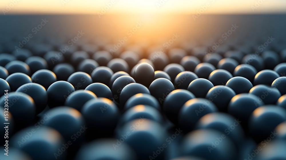 Obraz premium Abstract Dark Sphere Field Sunset Background, Unique 3D Rendering