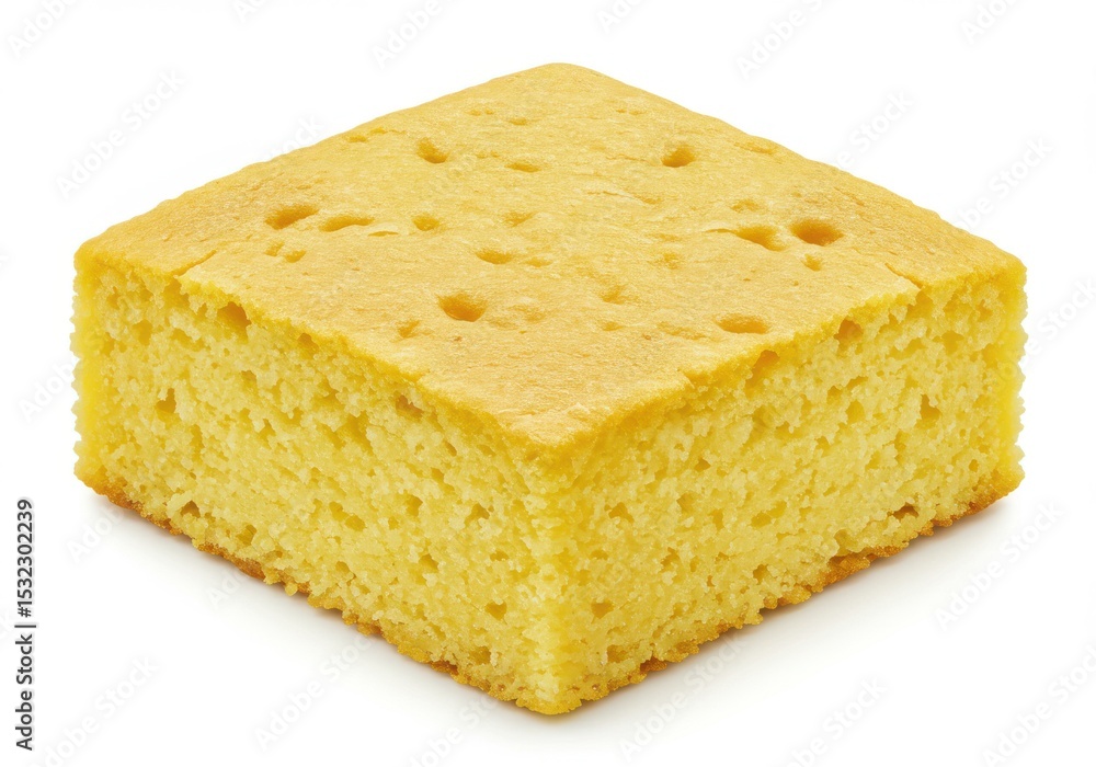 Square piece of yellow cake close up view Square piece of yellow cake close up view