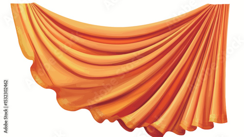 The image showcases a digitally rendered close-up of draped orange fabric.  The fabric exhibits a smooth, possibly satin or silk-like, texture with soft, flowing folds and wrinkles creating a