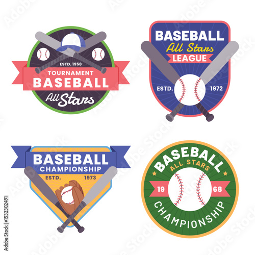 Baseball hand Drawn flat Emblems Collection