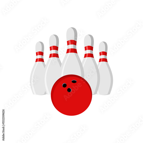 A bowling ball and a pin. vector illustration of a pin and a red bowling ball.