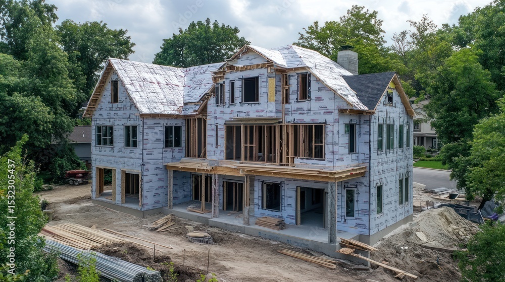 New House Construction Underway in Suburban Setting New House Construction Underway in Suburban Setting