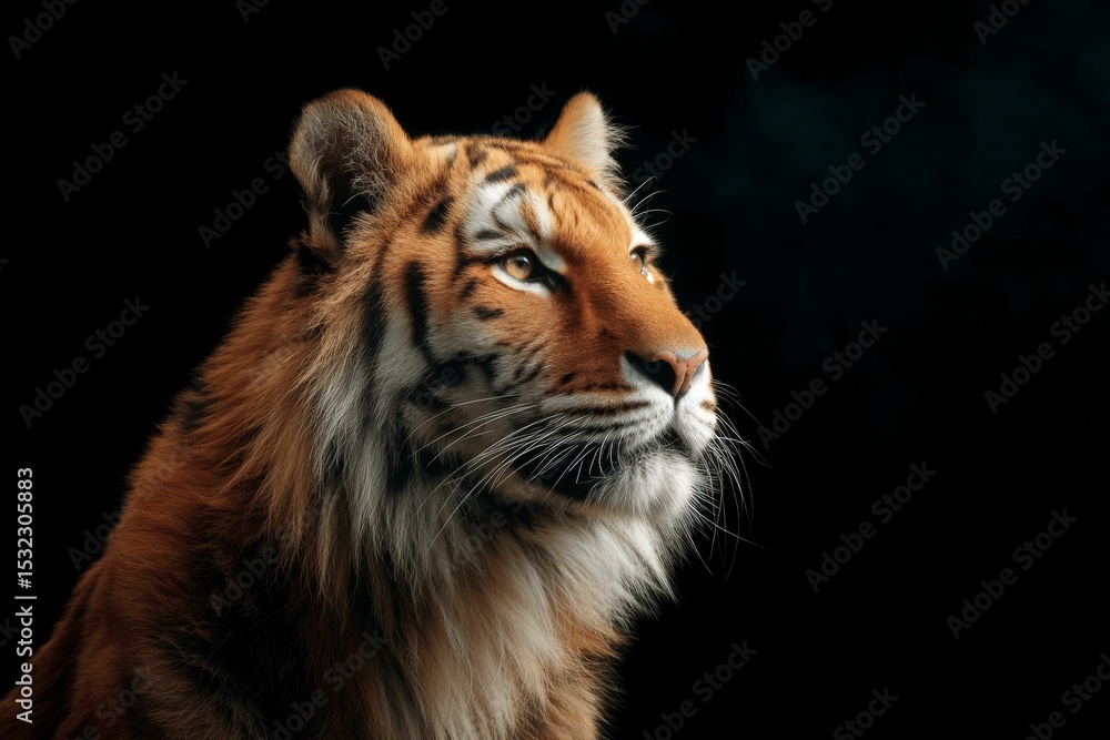 Fototapeta premium Closeup Tiger Portrait Against Black Background