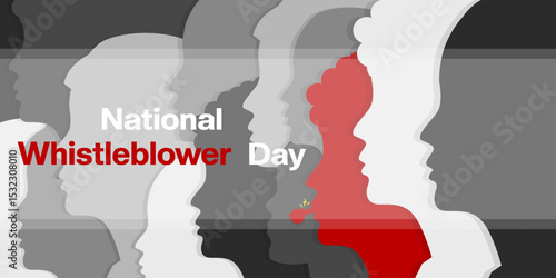 July 30 is National Whistleblower day. Whistle and human. Great for posters, banners and social media. Dark background.