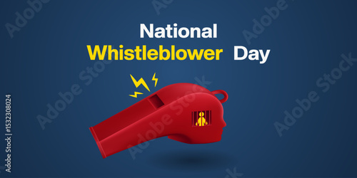 July 30 is National Whistleblower day. Whistle and people icon. Great for posters, banners and social media. Dark background.