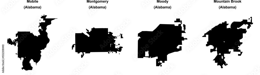 Fototapeta premium Mobile, Montgomery, Moody, Mountain Brook outline maps