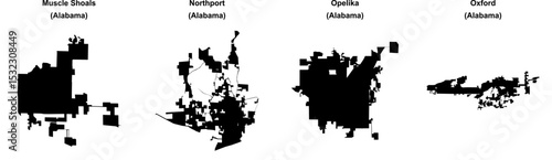Muscle Shoals, Northport, Opelika, Oxford outline maps