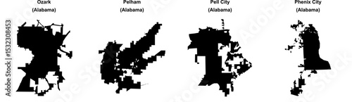 Ozark, Pelham, Pell City, Phenix City outline maps