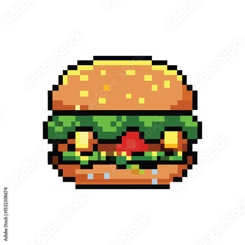 Delicious pixel-art hamburger fast food illustration