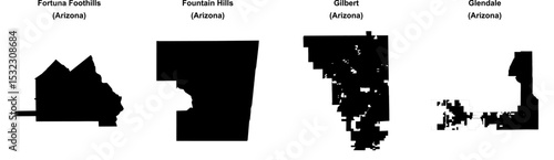 Fortuna Foothills, Fountain Hills, Gilbert, Glendale outline maps