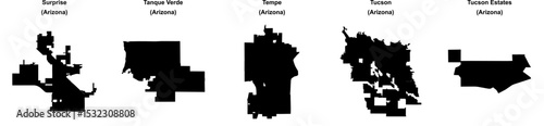 Surprise, Tanque Verde, Tempe, Tucson, Tucson Estates outline maps