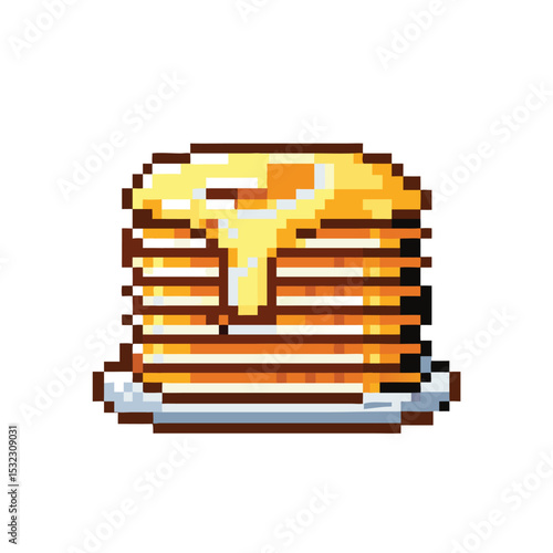 Delicious pixel-art stack of pancakes with melted butter