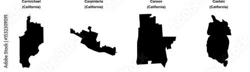 Carmichael, Carpinteria, Carson, Castaic outline maps