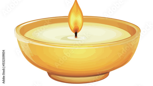 A digital illustration depicts a single, lit yellow candle situated within a similarly colored bowl. The candle's flame is vividly rendered, showcasing a bright, pointed tip with subtle gradations