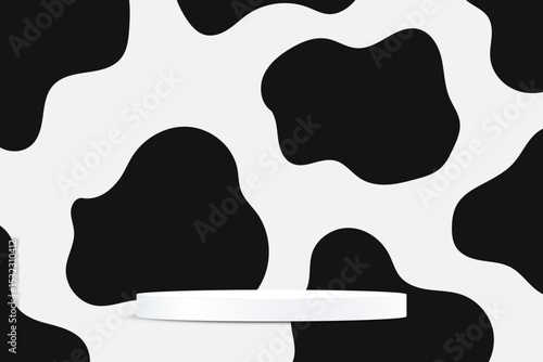 Simple cow skin pattern background, vector 3d with podium space for selling products, backdrop, wallpaper, background, text. Vector illustration.
