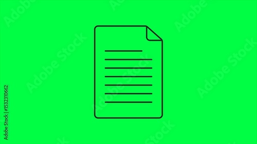 Flat 2d animated document icon on green screen background