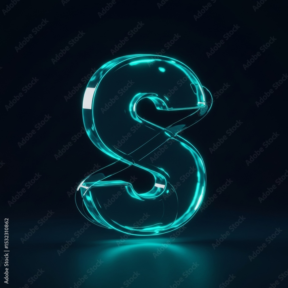 Obraz premium Glowing teal paragraph symbol against a dark background. Modern, digital design element for use in branding or graphic design.