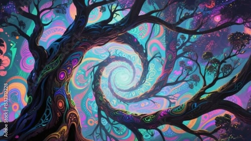 Colorful abstract floral seamless pattern design with swirling birds and leaf elements 4k hd video download
