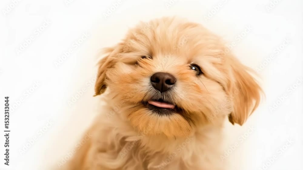 Adorable Goldendoodle Puppy on White Background. A cute, fluffy, gold-colored Goldendoodle puppy sits happily, panting with its tongue out against a clean white background. Adorable Goldendoodle Puppy on White Background. A cute, fluffy, gold-colored Goldendoodle puppy sits happily, panting with its tongue out against a clean white background.