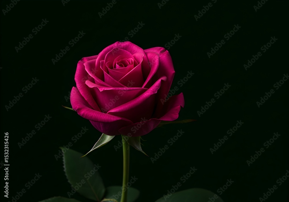Fototapeta premium Blooming Pink Rose Flower on Dark Background