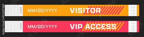Wristbands for access control. Vector template for events, parties, fan zones, staff, VIP areas, and more.