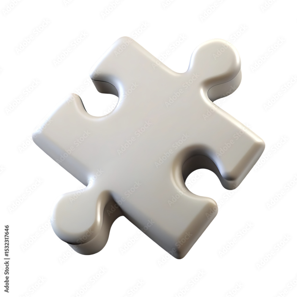 Fototapeta premium Single white puzzle piece 3d render isolated on transparent background
