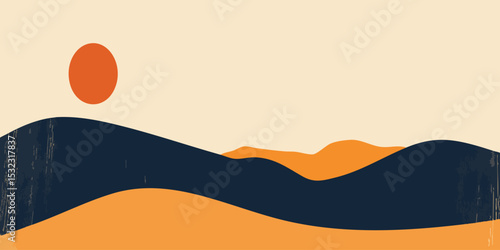 Abstract landscape with sun and mountains