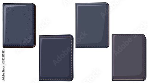 Collection of Vector Illustration of Dark Leather Wallets for Business and Finance