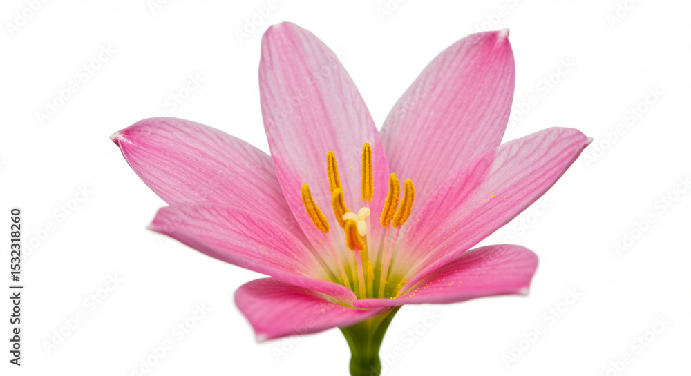 Obraz premium pink rock lily flower with white background,flower, pink, daisy, nature, isolated, beauty, spring, plant, macro, bloom, blossom, petals, gerbera, 