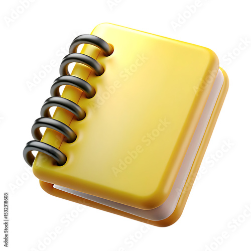 Yellow spiral notebook icon 3d render isolated on transparent background