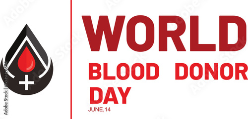 World blood donor day red text and drop icon illustrative design for awareness campaign