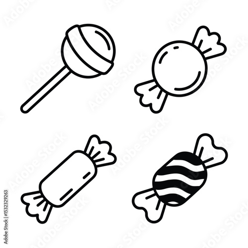 Sweet candy and lollipop line art icons