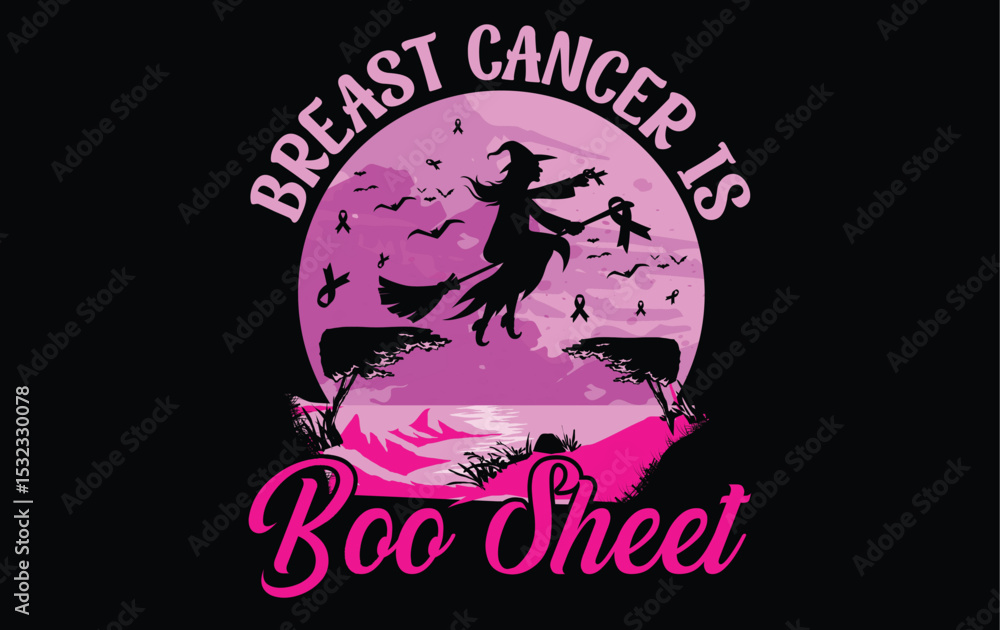 Naklejka premium Halloween Breast Cancer Awareness T-Shirt Design | Pink Ribbon | Spooky Cute | Support Tee