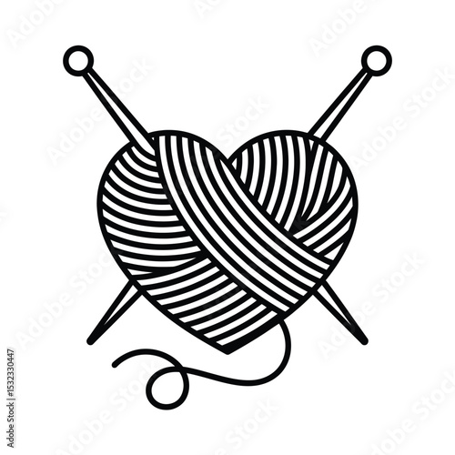 Heart shaped yarn ball with knitting needles