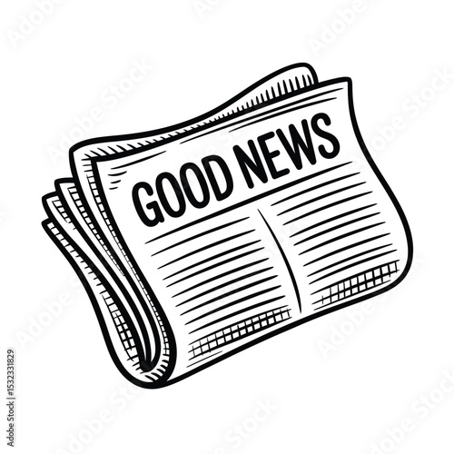 Folded newspaper with good news headline illustration