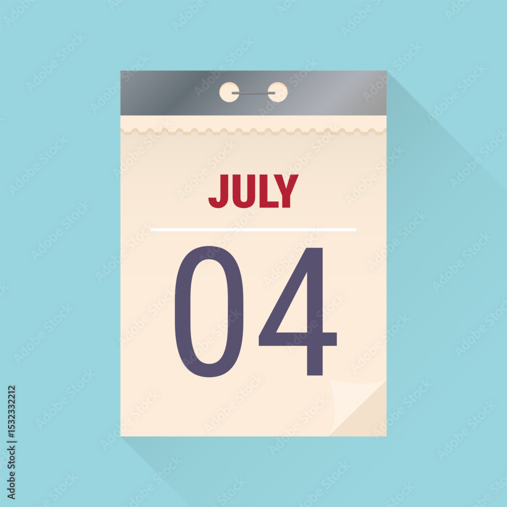 July 4th Independence Daycalendar page with curl effect. Vector illustration on a checkered background July 4th Independence Daycalendar page with curl effect. Vector illustration on a checkered background