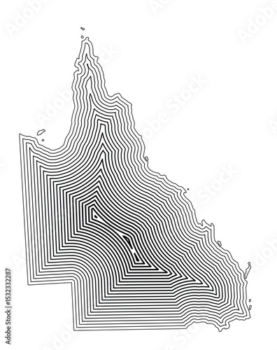 Symbol Map of the State Queensland (Australia) showing the state border buffered inside with black tapering lines