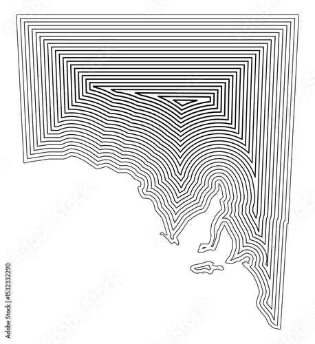 Symbol Map of the State South Australia (Australia) showing the state border buffered inside with black tapering lines