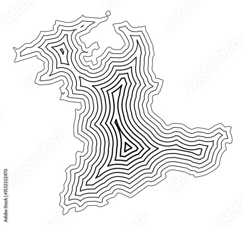 Symbol Map of the Kanton Bern (Switzerland) showing the state border buffered inside with black tapering lines