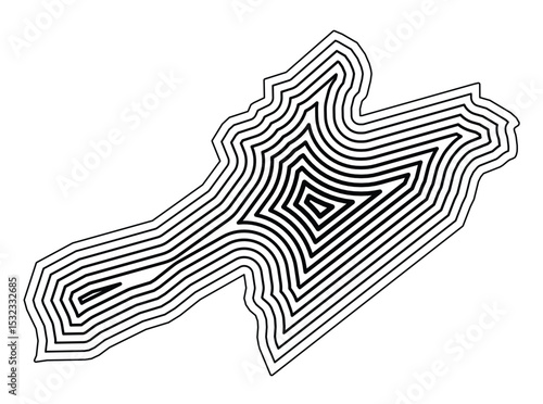 Symbol Map of the Kanton Neuchatel (Switzerland) showing the state border buffered inside with black tapering lines