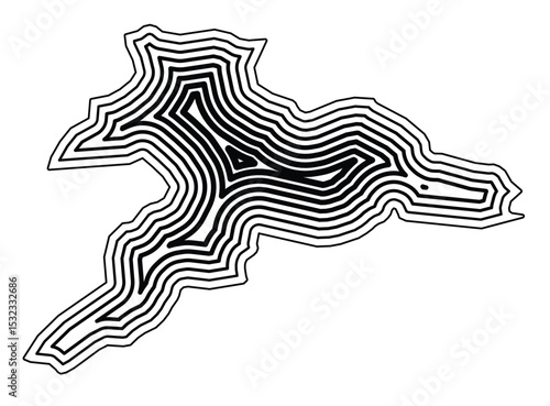 Symbol Map of the Kanton Jura (Switzerland) showing the state border buffered inside with black tapering lines