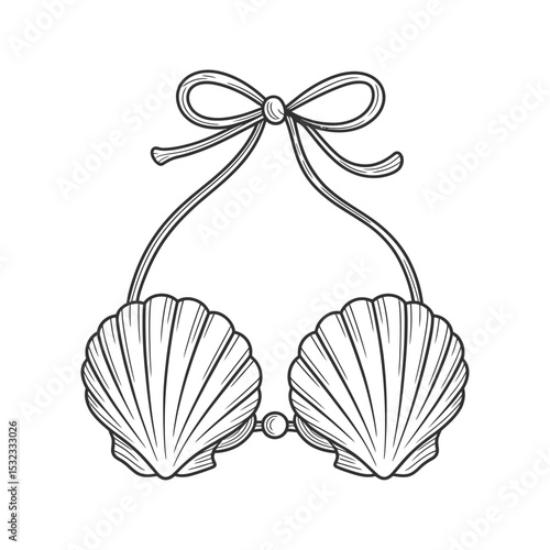 Seashell bikini top illustration line art